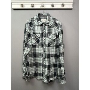 BKE Vintage Shirt Mens Large Green Black Plaid Athletic Fit Western Snap